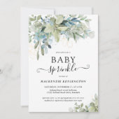 Chic Script Eucalyptus Greenery Baby Sprinkle Einladung (Vorderseite)