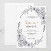Chic Script Floral Frame Wedding Einladung (Vorne/Hinten)