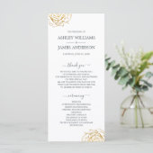 Chic Script Floral Gold Rose Einfache Hochzeit Programm (Stehend Vorderseite)