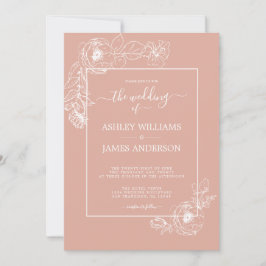 Chic Script floral Kontur Dusty Pink Wedding Einladung