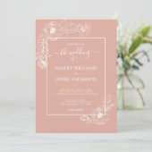 Chic Script floral Kontur Dusty Pink Wedding Einladung (Stehend Vorderseite)