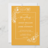 Chic Script Floral Kontur Mellow Yellow Wedding Einladung (Vorderseite)