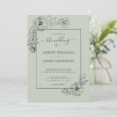 Chic Script floral Kontur Pastel Green Wedding Einladung (Stehend Vorderseite)