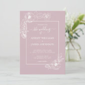 Chic Script floral Kontur Pastel Lila Wedding Einladung (Stehend Vorderseite)