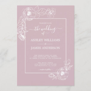 Chic Script floral Kontur Pastel Lila Wedding Einladung