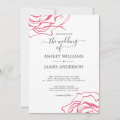 Chic Script floral Kontur Rosa Hochzeit Einladung (Vorderseite)