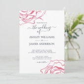 Chic Script floral Kontur Rosa Hochzeit Einladung (Stehend Vorderseite)