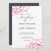 Chic Script floral Kontur Rosa Hochzeit Einladung (Vorne/Hinten)