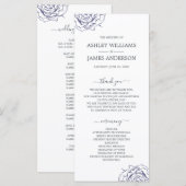 Chic Script Floral Navy Blue Rose Simple Wedding Programm (Vorne/Hinten)