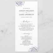 Chic Script Floral Navy Blue Rose Simple Wedding Programm (Vorderseite)