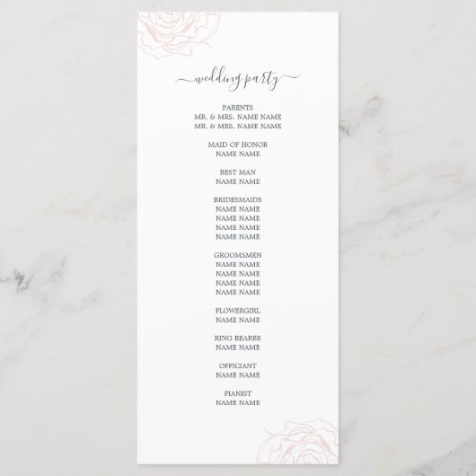 Chic Script floral Pale Rosa einfache Hochzeit Programm (Rückseite)