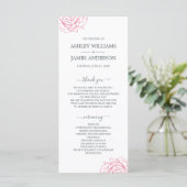 Chic Script floral Pink Rose Einfache Hochzeit Programm (Stehend Vorderseite)