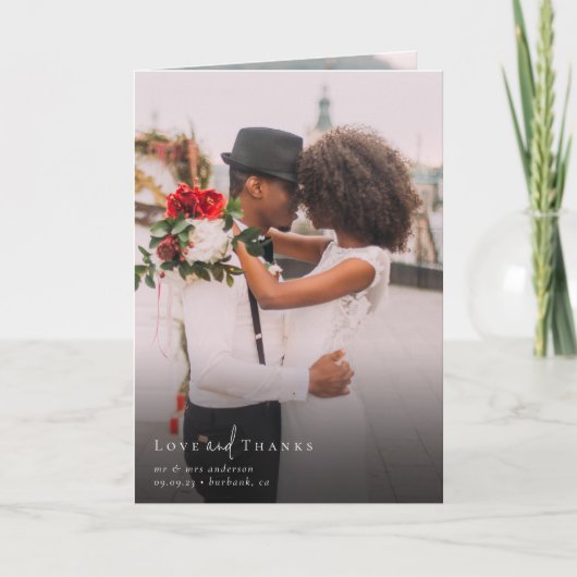 Chic Script Folded Multiple Photo Wedding Dankeskarte (Vorderseite)