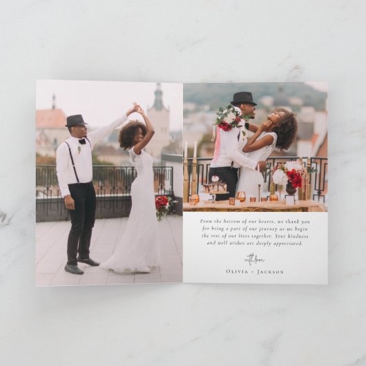 Chic Script Folded Multiple Photo Wedding Dankeskarte (Innenseite)