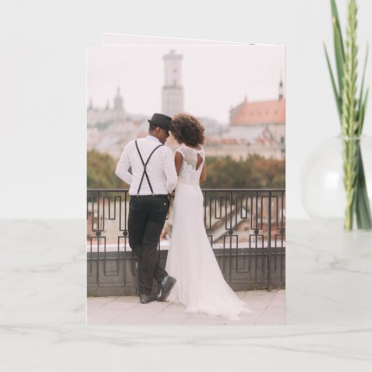 Chic Script Folded Multiple Photo Wedding Dankeskarte (Rückseite)