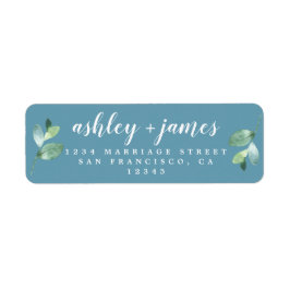 Chic Script Foliage Blue Return Address Label