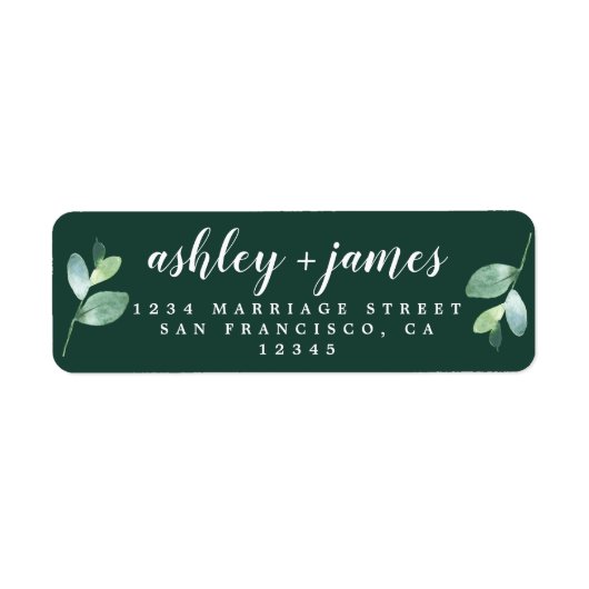 Chic Script Foliage Dark Green Rücksendeadresse (Vorne)