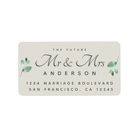 Chic Script Foliage Future Mr. Wedding Address Adressaufkleber (Vorne)