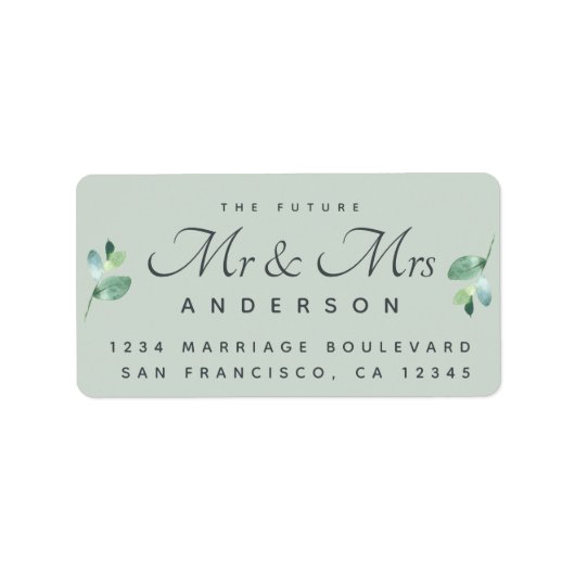 Chic Script Foliage Future Mr. Wedding Address Adressaufkleber (Vorne)