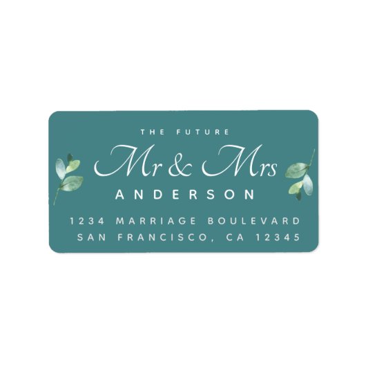 Chic Script Foliage Future Mr. Wedding Address Adressaufkleber (Vorne)