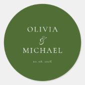 Chic Script Forest Green Minimalist Wedding Runder Aufkleber (Vorderseite)