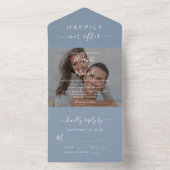 Chic Script Foto 0verlay Dusty Blue Wedding All In One Einladung (Innen Boden)