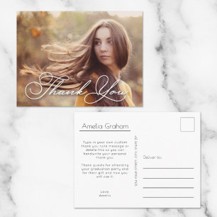 Chic Script Foto Abschluss Danke Postkarte