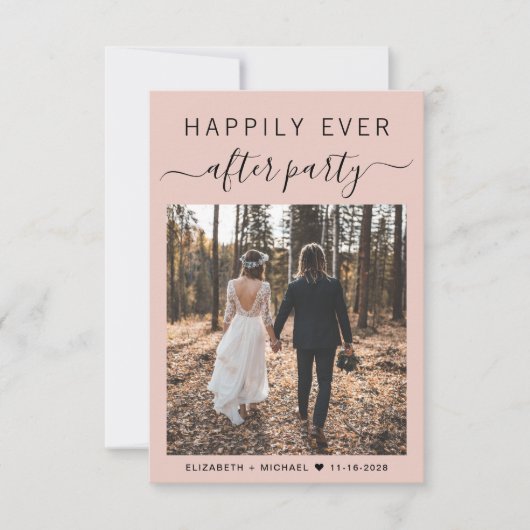 Chic Script Foto Blush Pink Hochzeitsempfang Einladung (Vorderseite)