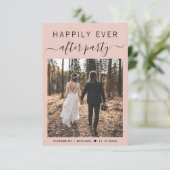 Chic Script Foto Blush Pink Hochzeitsempfang Einladung (Stehend Vorderseite)