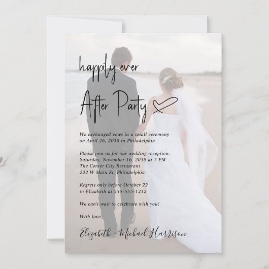 Chic Script Foto Blush Pink Hochzeitsempfang Einladung (Vorderseite)