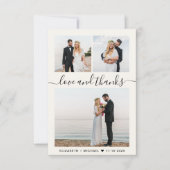 Chic Script Foto Collage Cream Wedding Dankeskarte (Vorderseite)