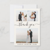 Chic Script Foto Collage Cream Wedding Dankeskarte (Vorderseite)