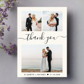 Chic Script Foto Collage Cream Wedding Dankeskarte
