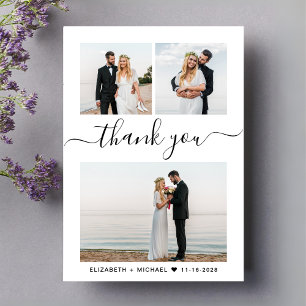 Chic Script Foto Collage Wedding Dankeskarte