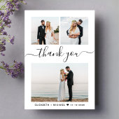 Chic Script Foto Collage Wedding Dankeskarte