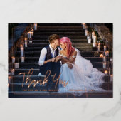 Chic Script | Foto Collage Wedding Vielen Dank Folieneinladung (Vorderseite)