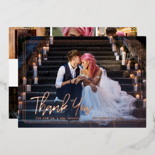 Chic Script Foto Collage Wedding Vielen Dank Folieneinladung