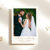 Chic Script Foto Cream Gold Wedding Dankeskarte