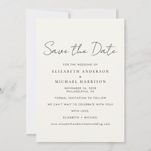 Chic Script Foto Cream Save The Date (Vorderseite)