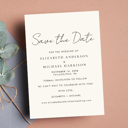 Chic Script Foto Cream Save The Date