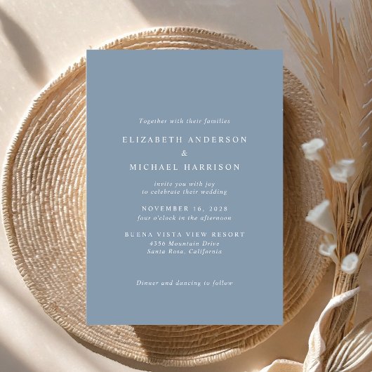 Chic Script Foto Dusty Blue Wedding Einladung