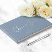 Chic Script Foto Dusty Blue Wedding Gästebuch