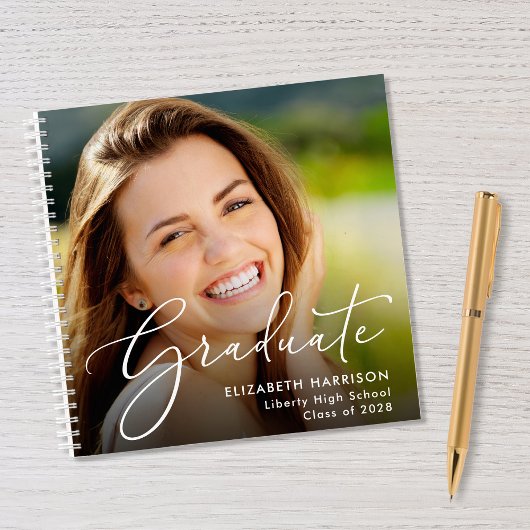 Chic Script Foto Graduation Party Guest Book Notizblock