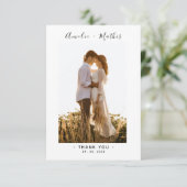 Chic Script Foto Hochzeit Danke-Card Dankeskarte (Stehend Vorderseite)