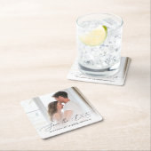 Chic Script-Foto Hochzeit speichern das Datum Rechteckiger Pappuntersetzer (Vor Ort)