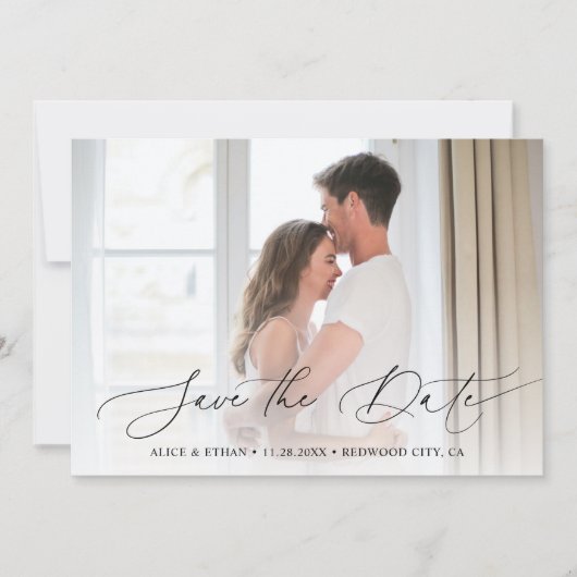 Chic Script-Foto Hochzeit speichern das Datum Save The Date (Vorderseite)