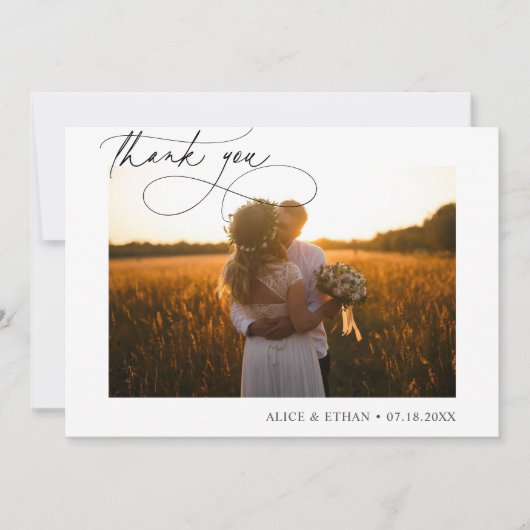 Chic Script Foto Minimalistisch Wedding Danke (Vorderseite)