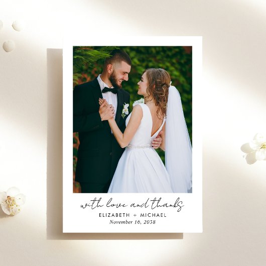 Chic Script Foto Minimalistisch Wedding Dankeskarte