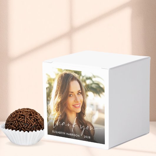 Chic Script Foto Overlay Abschluss Vielen Dank Geschenkschachtel