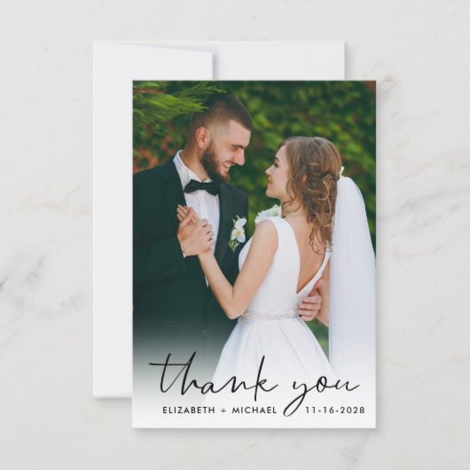 Chic Script Foto Overlay-Cream-Hochzeit Dankeskarte (Vorderseite)